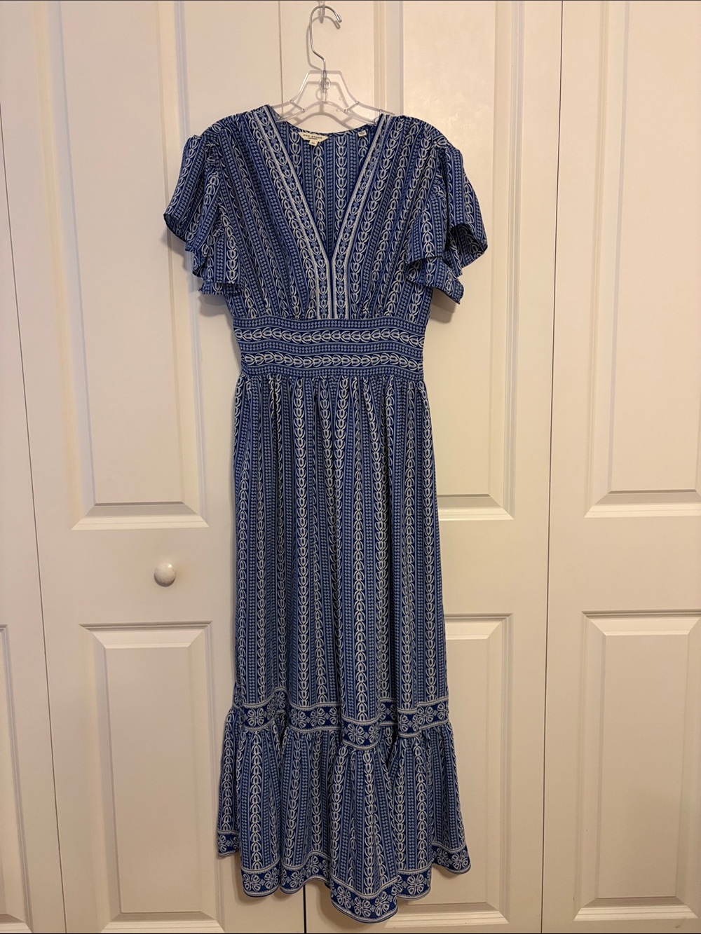 Max Studio London Blue Patterned Maxi Dress Size XS